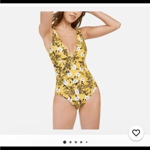 Roxy Yellow and Black One Piece Swimsuit Classic Silhouette